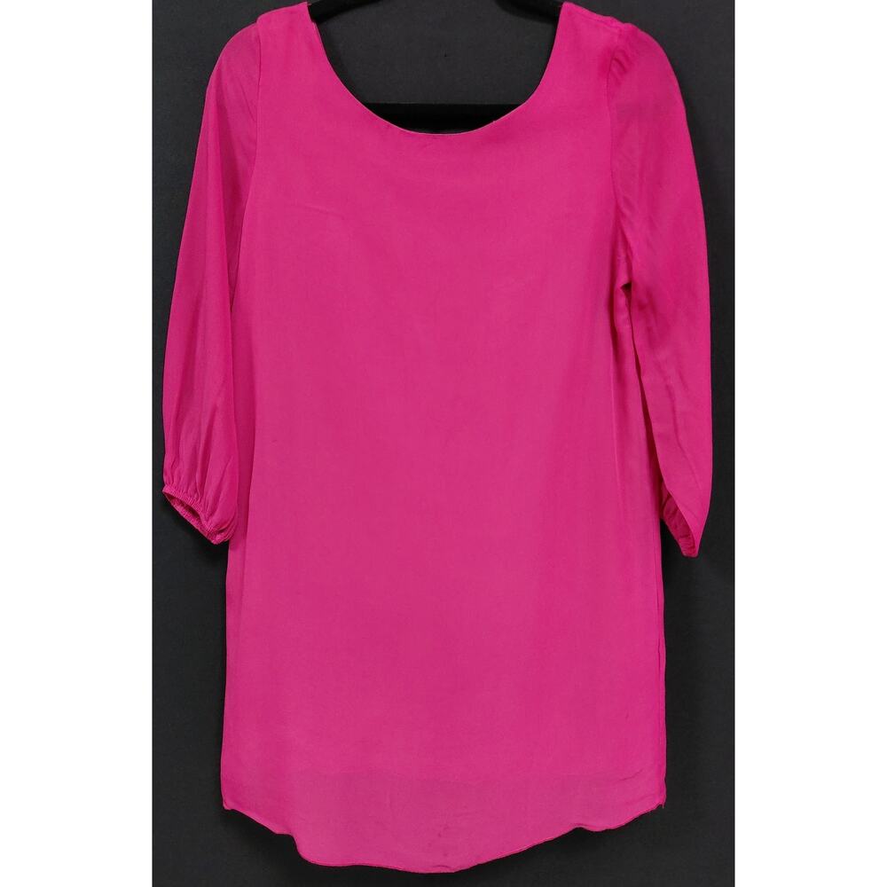 GIDDY UP GLAMOUR Pink Bow Tunic Top Solid 3/4 Sleeve Women Size S